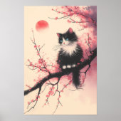 Tuxedo Cat auf Cherry Blossom Japanisch Ästhetik Poster (Vorne)