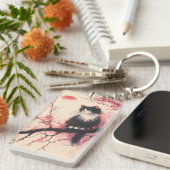 Tuxedo Cat auf Cherry Blossom Japanisch Ästhetik Schlüsselanhänger (Vorderseite rechts)