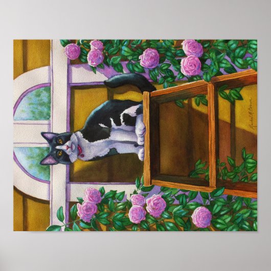 Tuxedo Cat auf Ladder Poster (Vorne)