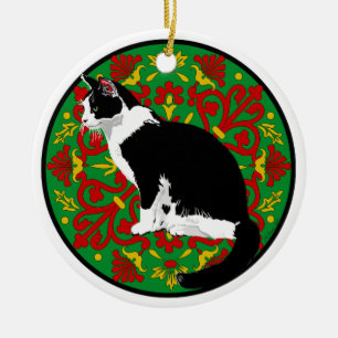 Tuxedo Cat Baroque Keramik Ornament