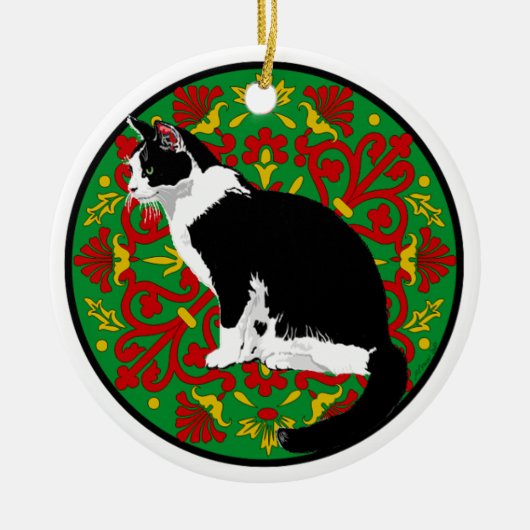 Tuxedo Cat Baroque Keramik Ornament (Vorne)