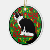 Tuxedo Cat Baroque Keramik Ornament (Links)