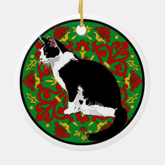 Tuxedo Cat Baroque Keramik Ornament (Hinten)