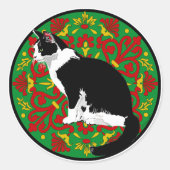 Tuxedo Cat Baroque Runder Aufkleber (Vorderseite)