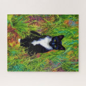 Tuxedo Cat Black and White Cat Pop Art Puzzle (Horizontal)
