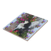 Tuxedo Cat Blume Funny Cats violette Keramik Tile Fliese (Seite)
