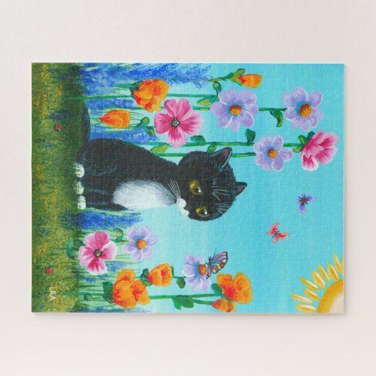 Tuxedo Cat Butterfly Art Puzzle (Horizontal)