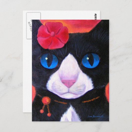 Tuxedo Cat Butterfly Painting - Multi Postkarte (Vorne/Hinten)