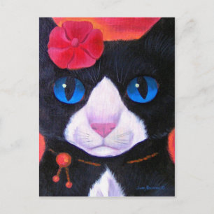 Tuxedo Cat Butterfly Painting - Multi Postkarte