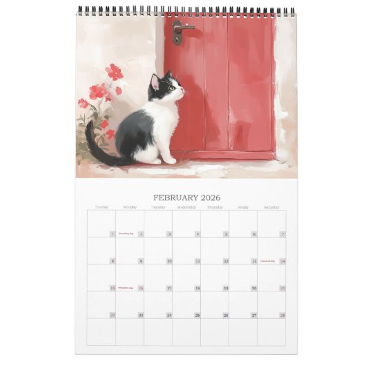 Tuxedo Cat Calendar 2026 - Schwarz-Weiß Katze Kuns Kalender (Feb 2026)