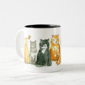 Tuxedo Cat Calico Kitten Wasserfarbige Tiere Zweifarbige Tasse (Vorderseite Links)