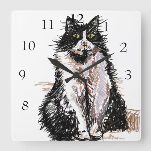 Tuxedo Cat Cats Art Animal Childs Nursery Room Quadratische Wanduhr (Vorderseite)