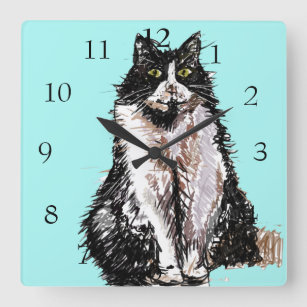 Tuxedo Cat Cats Art Animal Childs Nursery Room Squ Quadratische Wanduhr