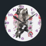 Tuxedo Cat Cats Art Animal Childs Pink Round Clock Runde Wanduhr<br><div class="desc">Tuxedo Cat Cats Art Animal Childs Room Clock. Designed from my original watercolour art.</div>