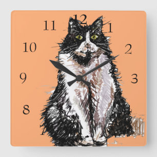 Tuxedo Cat Cats Art Animal Kinder Kinderzimmer Saa Quadratische Wanduhr