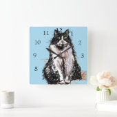 Tuxedo Cat Cats Art Animal Kinder Kinderzimmer Saa Quadratische Wanduhr (Zuhause)