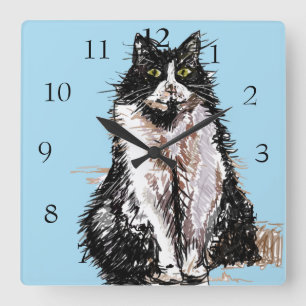 Tuxedo Cat Cats Art Animal Kinder Kinderzimmer Saa Quadratische Wanduhr