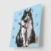 Tuxedo Cat Cats Art Animal Kinder Kinderzimmer Saa Quadratische Wanduhr (Winkel)