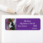 Tuxedo cat Cats Art Return Address Labels Purple (Insitu)