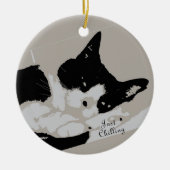 Tuxedo Cat Chilling Keramik Ornament (Vorne)