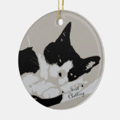 Tuxedo Cat Chilling Keramik Ornament (Links)