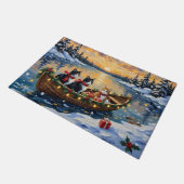 Tuxedo Cat Christmas Boat Holiday Fußmatte (Schrägansicht)