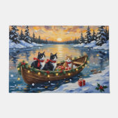 Tuxedo Cat Christmas Boat Holiday Fußmatte (Vorderseite)