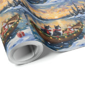 Tuxedo Cat Christmas Boat Holiday Geschenkpapier (Rolleneckpunkt)