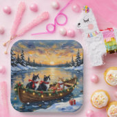 Tuxedo Cat Christmas Boat Holiday Pappteller (Party)