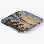 Tuxedo Cat Christmas Boat Holiday Pappteller (Gewinkelt)