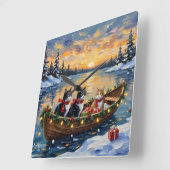 Tuxedo Cat Christmas Boat Holiday Quadratische Wanduhr (Winkel)
