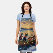 Tuxedo Cat Christmas Boat Holiday Schürze (Getragen)