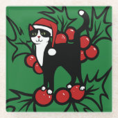 Tuxedo Cat Christmas Glasuntersetzer (Vorderseite)