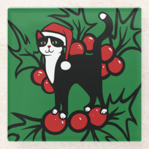 Tuxedo Cat Christmas Glasuntersetzer