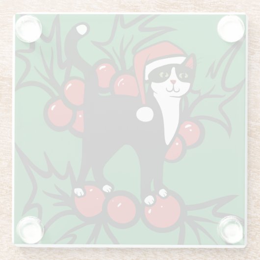 Tuxedo Cat Christmas Glasuntersetzer (Rückseite)