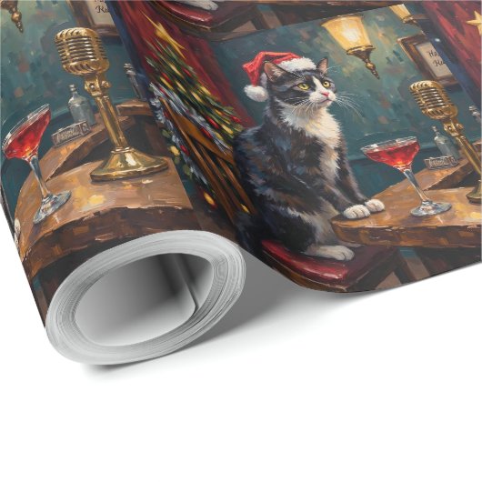 Tuxedo Cat Christmas Jazz Club Holiday Geschenkpapier (Rolleneckpunkt)