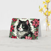 Tuxedo Cat Christmas Karte (Gelbe Blume)
