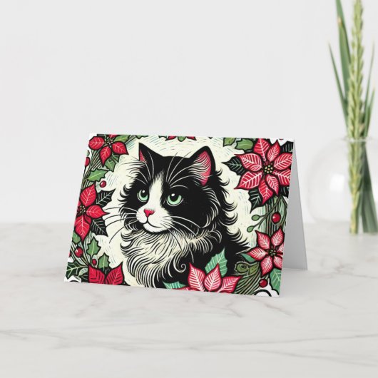 Tuxedo Cat Christmas Karte (Vorderseite)