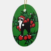 Tuxedo Cat Christmas Keramik Ornament (Links)