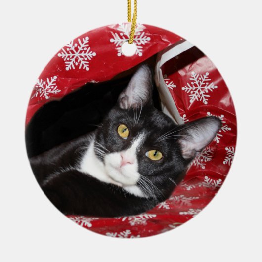 Tuxedo Cat Christmas Keramik Ornament (Vorne)
