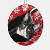 Tuxedo Cat Christmas Keramik Ornament (Links)