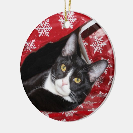 Tuxedo Cat Christmas Keramik Ornament (Links)