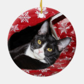 Tuxedo Cat Christmas Keramik Ornament (Hinten)
