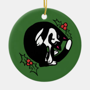 Tuxedo Cat Christmas Keramik Ornament