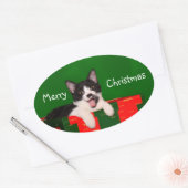 Tuxedo Cat Christmas Ovaler Aufkleber (Umschlag)