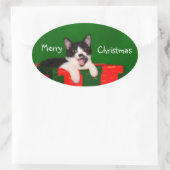 Tuxedo Cat Christmas Ovaler Aufkleber (Tasche)