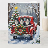 Tuxedo Cat Christmas Red Truck Holiday Karte (Vorderseite)