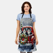 Tuxedo Cat Christmas Red Truck Holiday Schürze (Getragen)