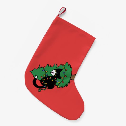 Tuxedo Cat Christmas Tree Kleiner Weihnachtsstrumpf (Vorderansicht (hängend))
