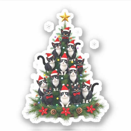 Tuxedo Cat Christmas Tree Tuxedo Cat Lights Xmas M Aufkleber (Vorderseite)